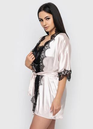 Халат женский атлас-шелк 50 размер (кремовый)