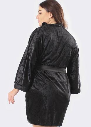 Комплект велюровый для дома халат+пеньюар черный/черный3 фото
