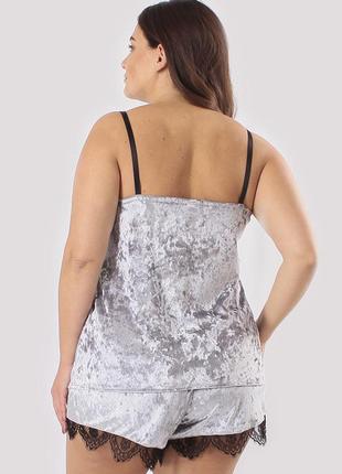 Большие размеры! женская велюровая пижама рози однотонная серого цвета5 фото