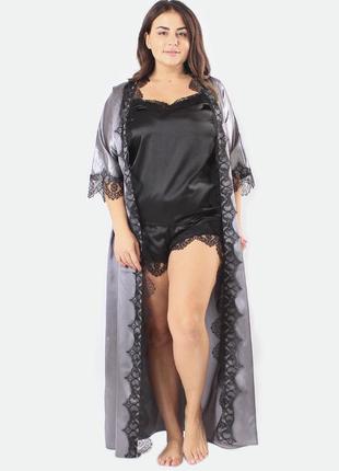 Большие размеры! комплект домашний миа тройка (шортики+майка+халат)