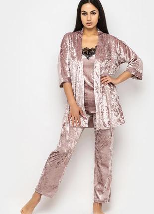 Большие размеры!домашняя одежда, велюровый комплект для сна халат и пижама( майка+штаны)7 фото
