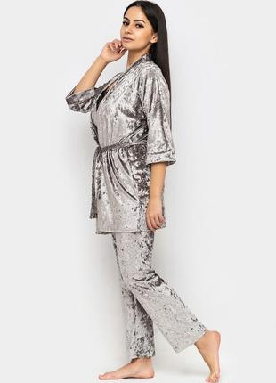 Большие размеры!домашняя одежда, велюровый комплект для сна халат и пижама( майка+штаны)2 фото