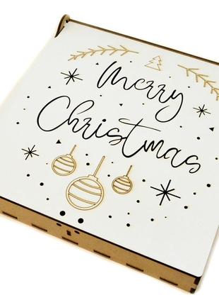 Коробка на 4 осередки 21х21х3см подарункова упаковка з лдвп дерев'яна біла коробочка для подарунок merry christmas2 фото