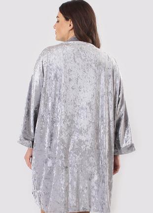 Женский велюровый комплект для дома халат+пеньюар серый/серый3 фото