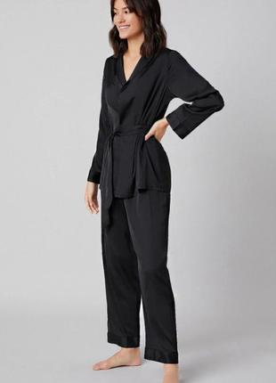 Шелковый комплект блуза и штаны для дома и сна черный4 фото