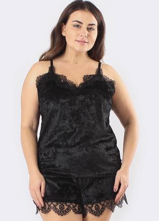 Большие размеры! черная женская велюровая пижама рози однотонная для дома и сна3 фото