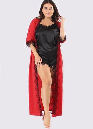 Великі розміри! комплект домашній міа трійка (шортики+майка+халат)