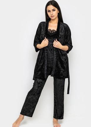 Большие размеры!домашняя одежда, велюровый комплект для сна халат и пижама( майка+штаны)1 фото