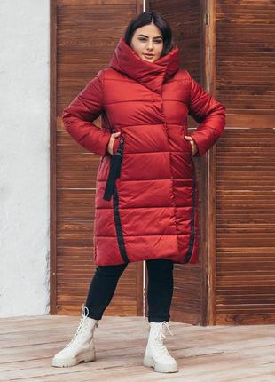 Зимова жіноча куртка, пальто 71/ цегляний5 фото