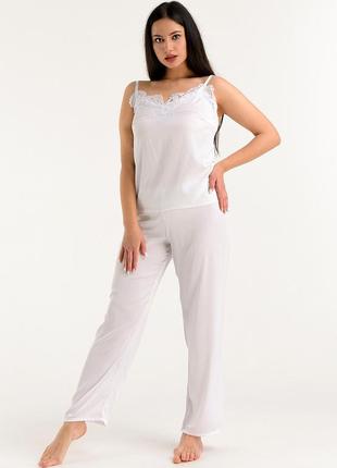 Жіноча піжама для нареченої штани та майка з мереживом