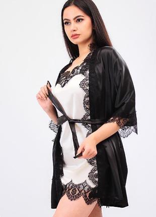 Нежный комплект для дома халат с кружевом+пеньюар атлас шелк,красивая домашняя одежда10 фото