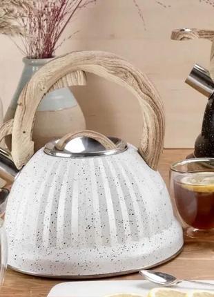 Чайник со свистком 3л мраморное покрытие edenberg eb-8810 чайник для индукционной плиты чайник газовый4 фото