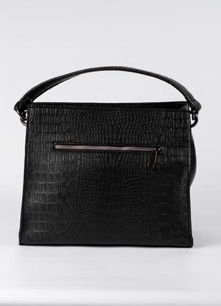 Женская сумка черная сумка рептилия сумка квадратная сумка крокодил сумка среднего размера3 фото