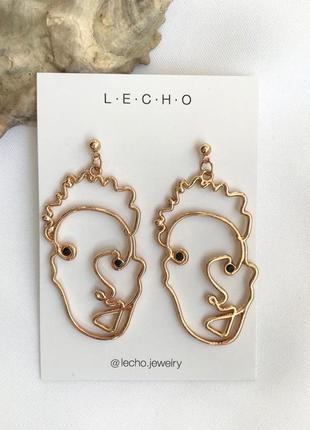 Креативные серьги оригинальные золотые сережки лица человек лицо контур 2019 трендовые