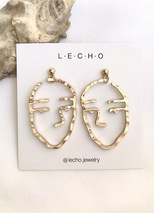 Сережки особи / контур лінії особа осіб тіло золоті оригінальні сережки пом'яті