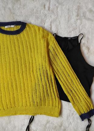 Полу прозрачный легкий натуральный желтый свитер кофта вязаная оверсайз батал  sweewe paris5 фото