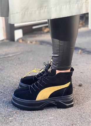 Женские кроссовки puma spring boots black yellow / smb10 фото