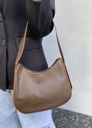 Стильна жіноча коричнева сумочка багет на плече1 фото
