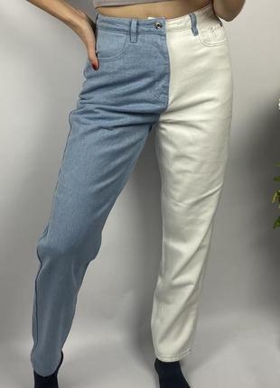 Женские двуцветные плотные джинсы мом1 фото