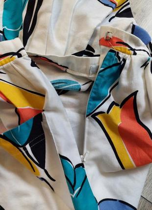 Шикарная винтажная белая юбка миди с накладными карманами в цветочный принт planet(36-38)2 фото