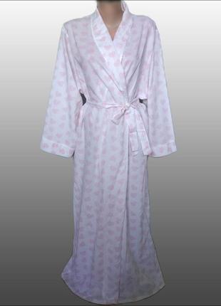 Длинный светлый женский халат в розовые сердечки с рукавами/домашний халат под пояс/батал2 фото