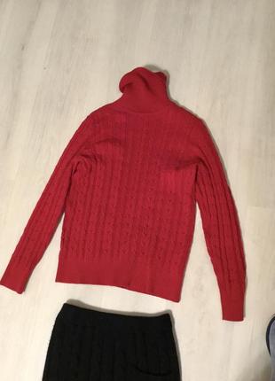 Красивый свитер в косычке -кораллово красный -р м,л,хл