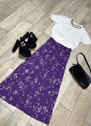 Фиолетовая миди юбка в цветочный принт(019)