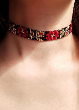 Цветочный чокер на шею, украинский гердан, силянка, чокер из бисера ❤️