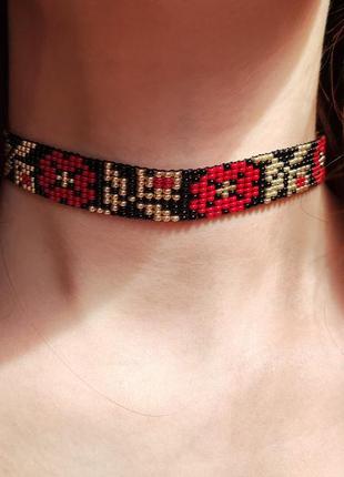 Цветочный чокер на шею, украинский гердан, силянка, чокер из бисера ❤️