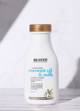 Розгладжувальний кондиціонер beaver coconut oil &amp; milk conditioner для сухого та неслухняного волосся 350 мл1 фото