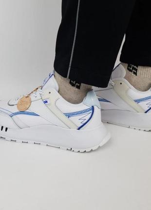 Мужские кроссовки reebok lather classic legacy white blue / smb2 фото