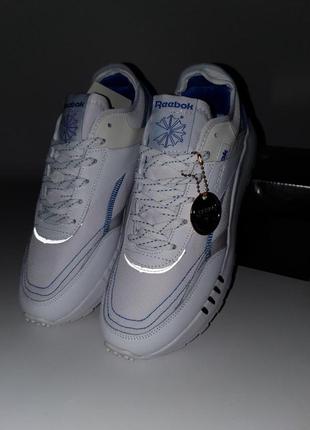 Мужские кроссовки reebok lather classic legacy white blue / smb6 фото