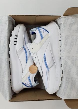 Мужские кроссовки reebok lather classic legacy white blue / smb7 фото