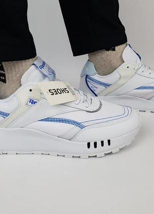 Мужские кроссовки reebok lather classic legacy white blue / smb10 фото