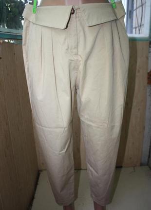 Стильные оригинальные хлопковые бежевые брюки