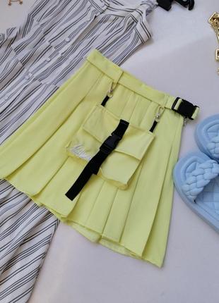 Крута лимонна спідниця пліссе з навісною кишенею кишеня відстібається в стилі теніски японського ані9 фото