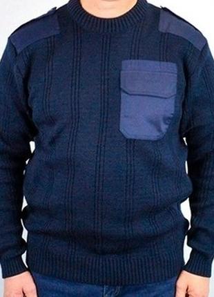 Джемпер формованный свитер темно синий с карманом и налокотниками размер м