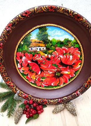 Тарелки ручной росписи пейзажная тарелка ручная работа декоративные тарелки на стену