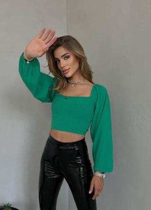 5 цветов  ⁇  топ в рубчик с шнуровкой завязками на спинке и объемными рукавами