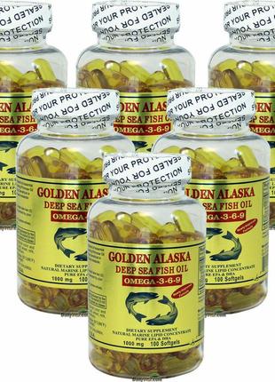 Рыбий жир, омега 3-6-9, golden alaska deep sea fish oil, 1000 мкг, 100 капсул
