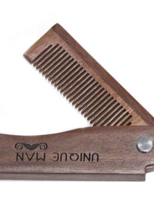Гребінець складаний дерев'яний чоловічий гребінь для бороди, вусів, волосся sandalwood u-man 553 фото