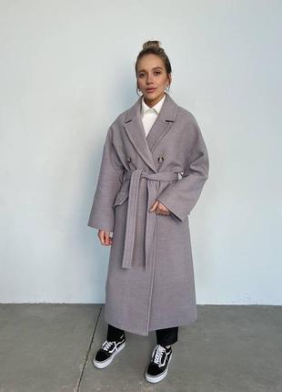 Пальто демисезонное на пуговицах с поясом 50% шерсть