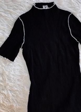 Стильное чёрное платье asos в рубчик с белыми вставками8 фото