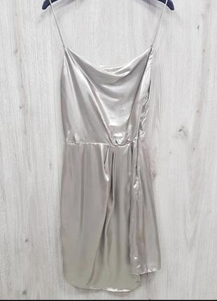 Платье металик,серебряное нарядное платье на бретельках5 фото
