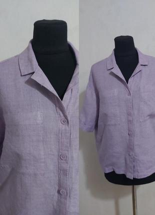 Укороченая льняная рубашка оверсайз с коротким рукавом pure linen    s. oliver8 фото