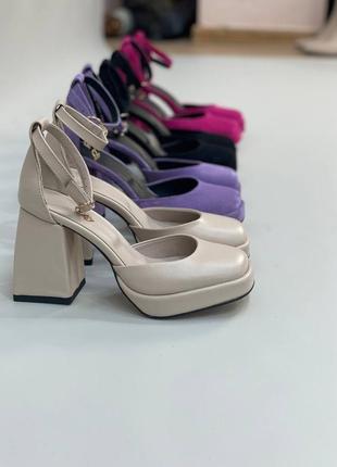 Эксклюзивные туфли босоножки женские из натуральной итальянской кожи и замша женские на каблуке платформе1 фото