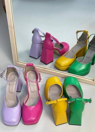 Екслюзивні туфлі з італійської шкіри та замші жіночі на підборах платформі