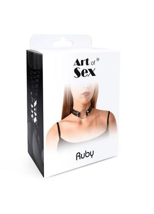 Чокер с металлическим кольцом и шипами из натуральной кожи art of sex - ruby, цвет черный4 фото