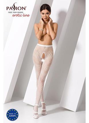 Еротичні колготки-бодістокінг passion s010 white, з доступом, геометричний малюнок2 фото