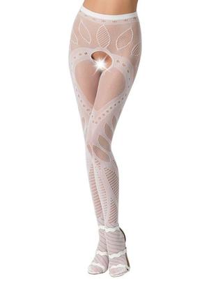 Эротические колготки-бодистокинг passion s007 white, красивые ажурные колготки с вырезом